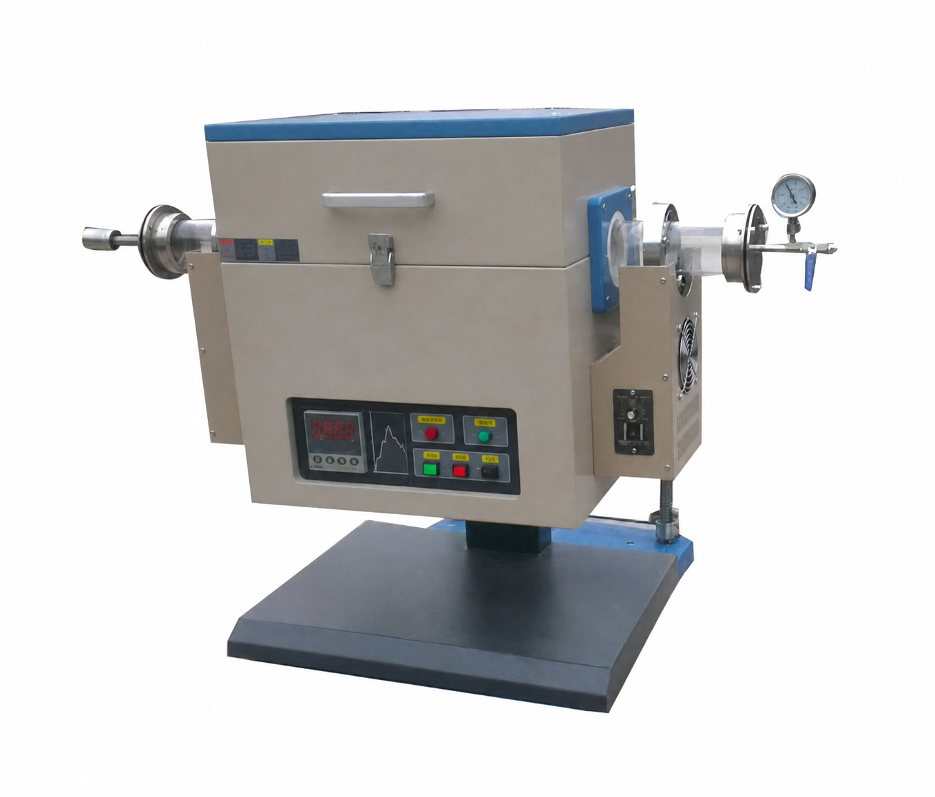 Pivot-mounted tube furnace in a horizontal operating position