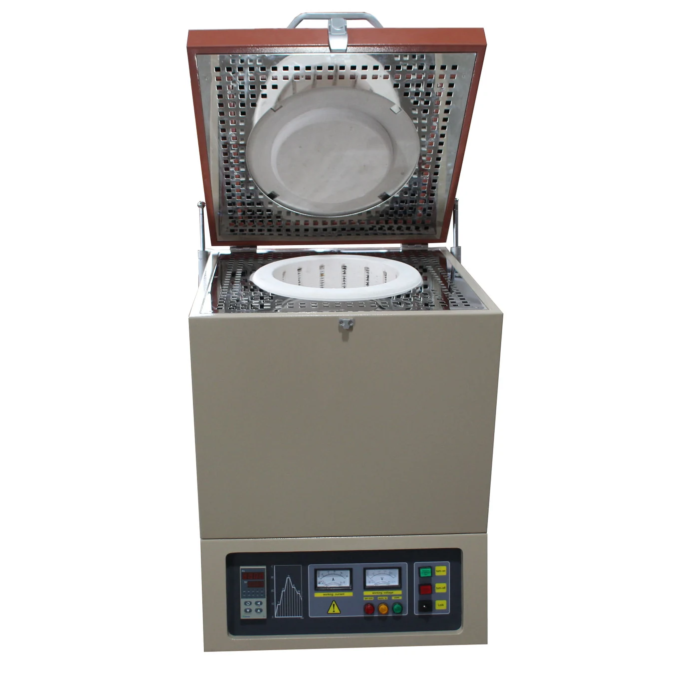 Top-loading crucible furnace with open insulated chamber