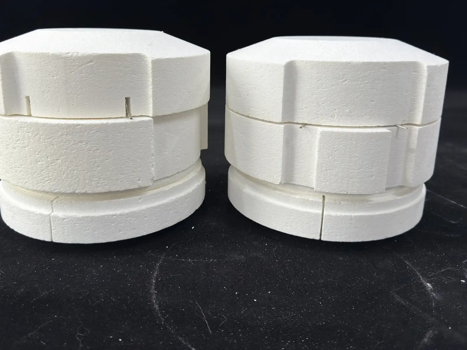 Two assembled dental furnace chambers with shaped insulated bodies