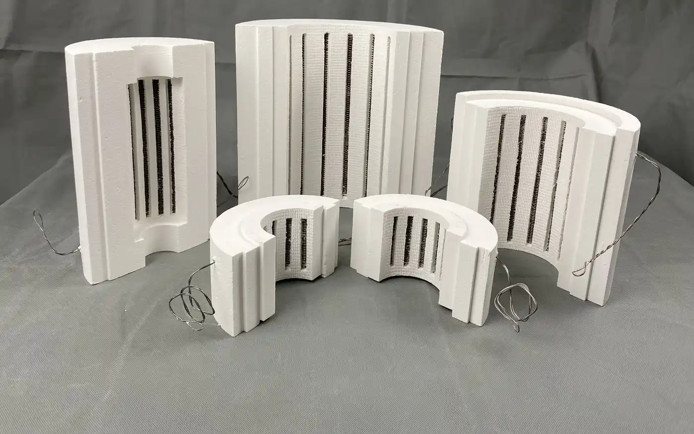 Split cylindrical diffusion furnace chamber sections with integrated heating-element paths