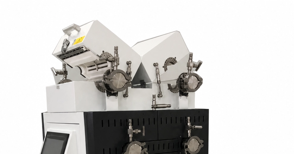 Upper tube furnace stations with flanges, clamps and gas or vacuum interfaces