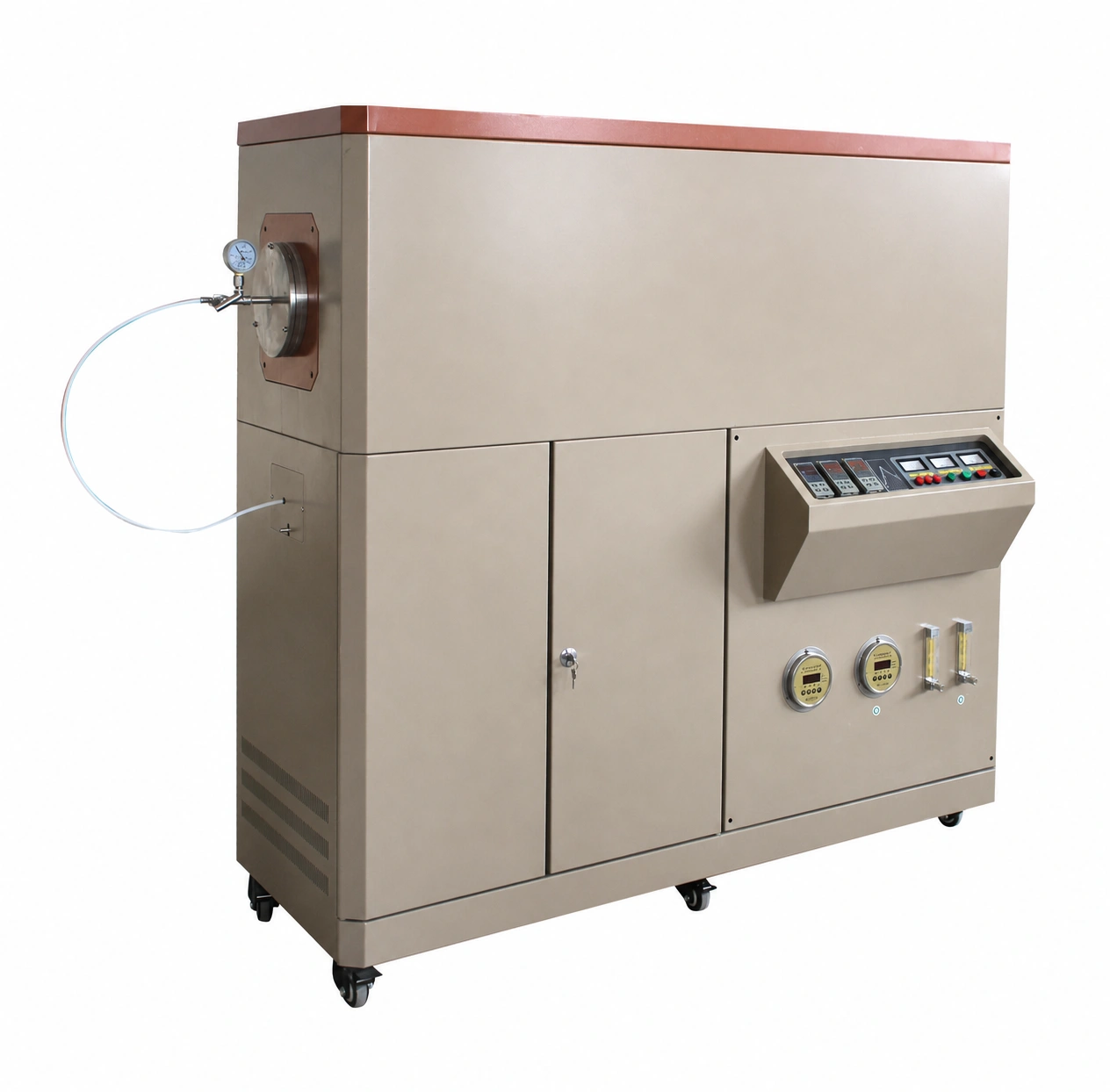 Floor-standing large-diameter tube furnace with multi-section controls and flow instruments