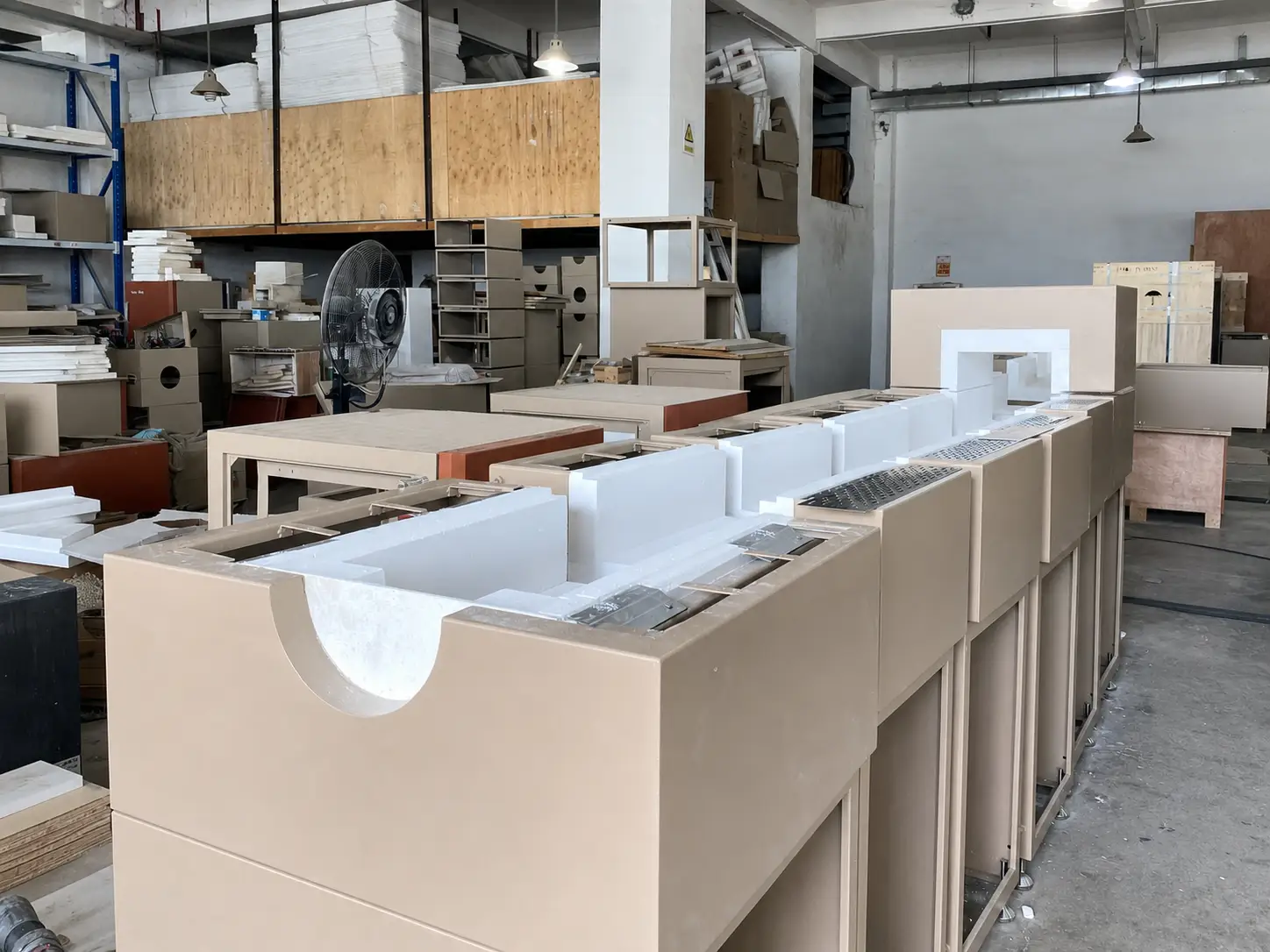 Long multi-section furnace assembly under construction