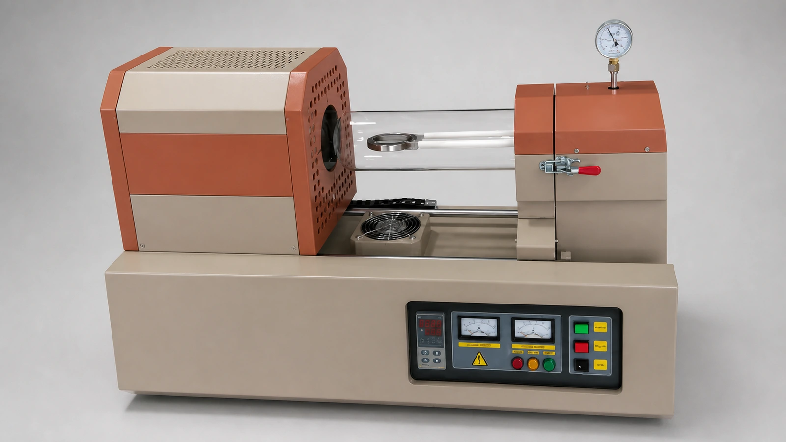 Sliding RTP furnace showing the movable heating enclosure, process tube, fixed end assembly and control interface